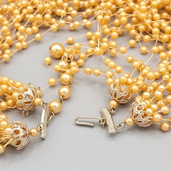 Womens Orange Simulated Pearls Multi Strand Necklace Made in Hong Kong Vtg 16 in - Picture 5 of 7